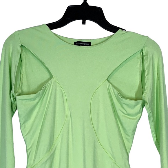 Naked Wardrobe Lime Green Cutout Long Sleeve Bodysuit - Picture 3 of 12